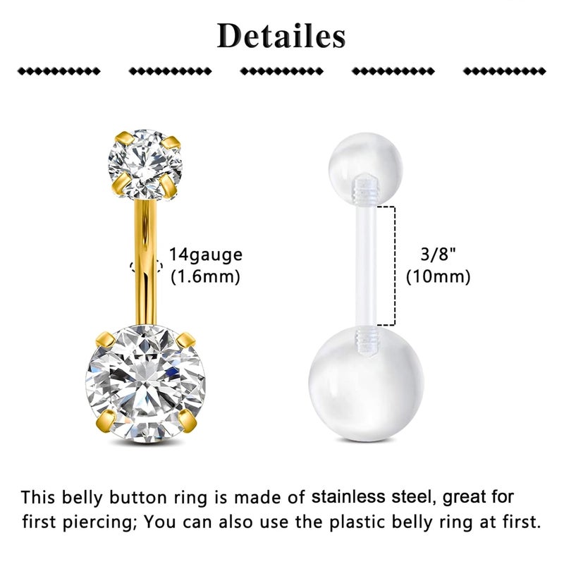 QWALIT Belly Button Piercing Kit - Stainless Steel Gold Navel Piercing Kit - Image 2